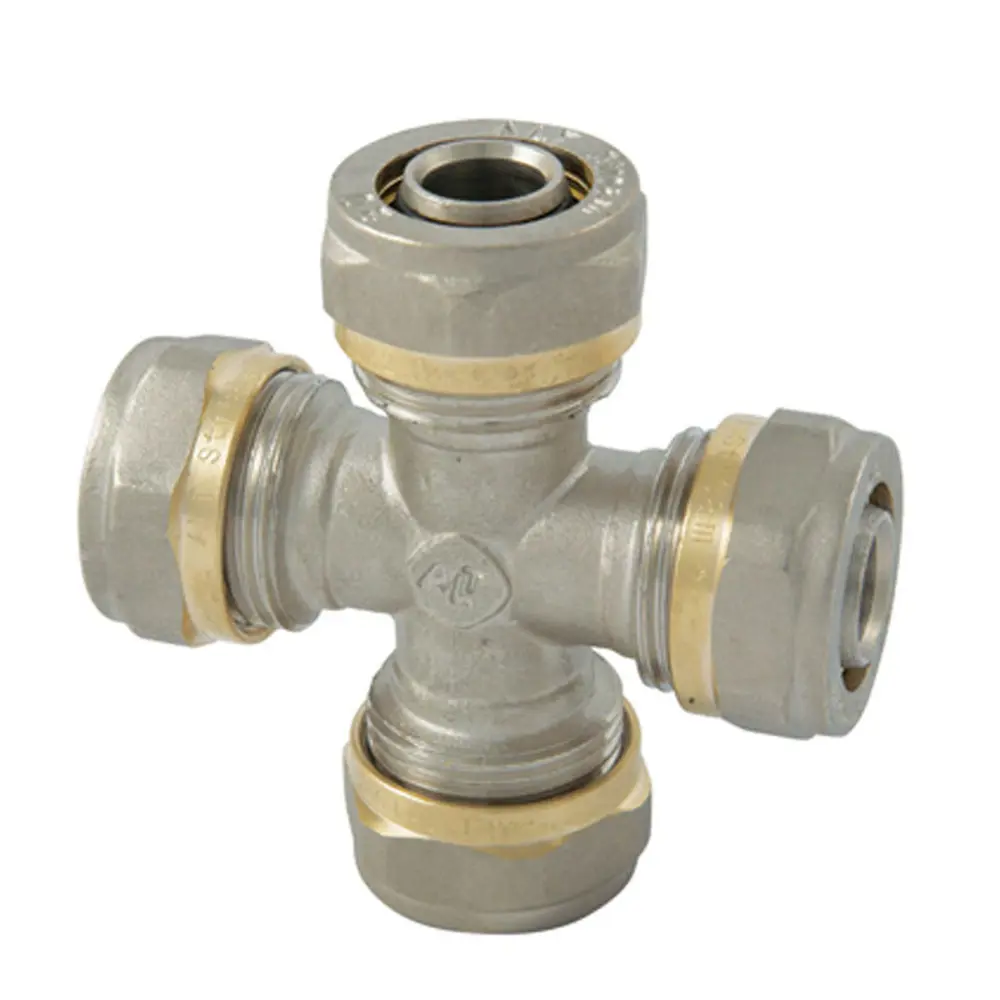 Фото Крестовина обжимная, 20 мм, никелированная латунь