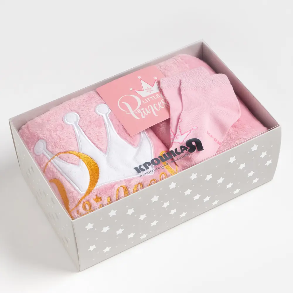 Фото 7 Плед Крошка я 7310273, 90х100 см, велсофт, цвет розовый, подарочный набор