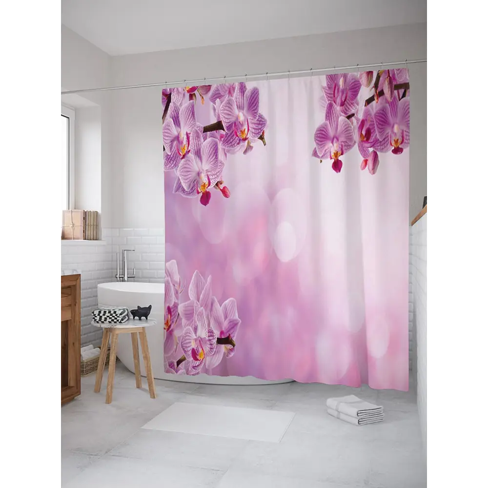 Фото Шторка для ванной JoyArty Сиреневые орхидеи, 180x200 см