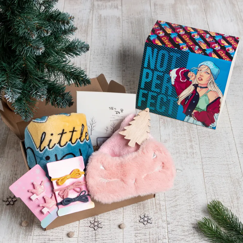 Фото Плед Этель Новый год 9021424, 100x75 см, велсофт, цвет синий (подарочный набор)