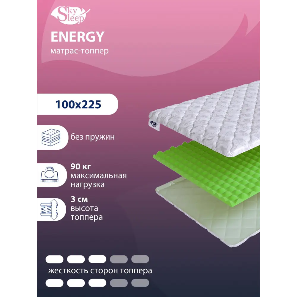 Фото Топпер SkySleep Energy на диван 100x225 см, беспружинный, для дивана, жесткость: средняя, полутораспальный, ортопедический