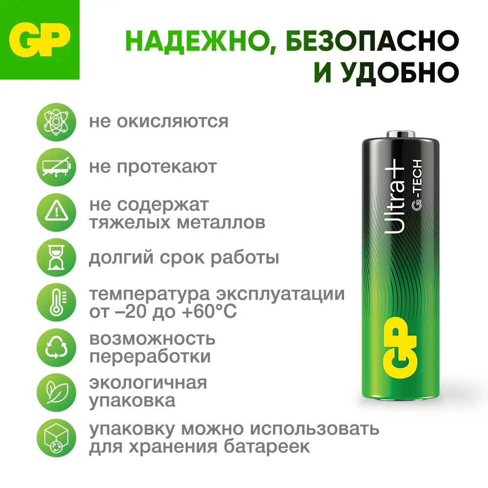 Фото 4 Батарейка GP ААА G-TECH Ultra Plus алкалиновая LR03 AAA 10 шт.
