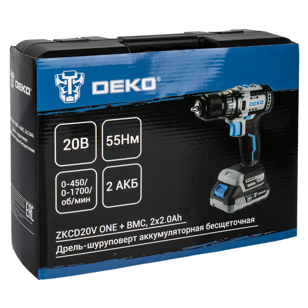 Фото 8 Дрель-шуруповерт аккумуляторная бесщёточная Deko ZKCD20V, 20 В Li-ion 2x2 Ач