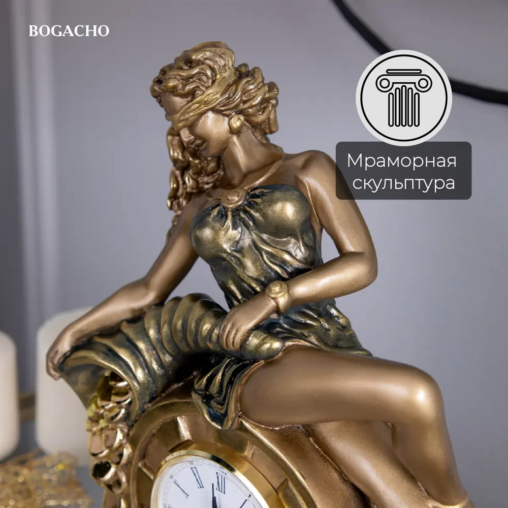 Фото 3 Часы настольные Bogacho Колесо фортуны бронзового цвета, 19 см