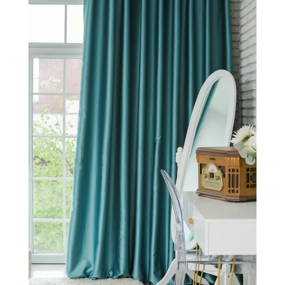 Фото 4 Штора Этель 4300948 на шторной ленте, 300x270 см, цвет бирюзовый