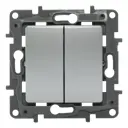 Переключатель двухклавишный - Legrand Etika - 10A 250В безвинтовые зажимы - алюминий