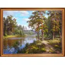 Картина на холсте Русская коллекция Озеро в лесу БС-x22, 68x88 см