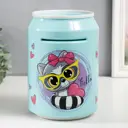 Копилка Банка Енотик кодовый замок, со звуком, 3 батарейки АА, голубой 15x21 см
