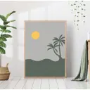 Постер 28 картин Абстракция волны на закате 2 пальмы 50x40 см, в подарочном тубусе без рамы