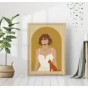 Постер 28 картин "Женщина в белом платье с котом в арке" 40x50 см, в подарочном тубусе без рамы