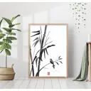 Постер 28 картин Птица на бамбуке тушью Японский стиль 50x70 см в подарочном тубусе без рамы