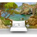 Фотообои флизелиновые Первое ателье 400x280 см Вид на средиземноморский город и морскую бухту на скалах pw28430