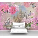 Фотообои флизелиновые Первое ателье 300x225 см Яркие цветы на фоне замка pw28700-3