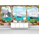 Фотообои флизелиновые Первое ателье 400x210 см Большие парусники в бухте, вид с террасы pw70434-4