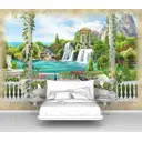 Фотообои флизелиновые Первое ателье 140x100 см Вид на ротонду и водопад с павлинами pw94524-1