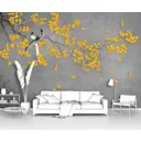 Фотообои флизелиновые Первое ателье 300x210 см Желтая цветущая ветка с птицами pw96304-3