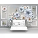 Фотообои флизелиновые Первое ателье 300x190 см Рамки с голубыми и белыми георгинами
