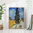 Постер 28 картин "Репродукция Дорога с кипарисом и звездой Ван Гог" 50x40 см в тубусе без рамы