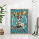 Постер 28 картин "Ретро девушка океан" 50x40 см в тубусе без рамы