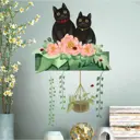 Наклейка интерьерная цветная "Черные котики и цветы" 30x60 см