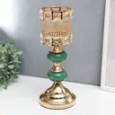 Подсвечник металл на 1 свечу "Малахитовые камни" золото 30x11.5x11.5 см