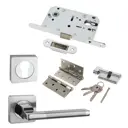 Комплект офисный для двери Paulinidor ручки 514-02 + замок магнитный 5085 + ключевина AL02 + цилиндр (30/30) + врезные петли 2шт никель матовый