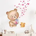 Наклейка интерьерная "Мишка и белочка, с баночкой с сердцами" 30x60 см