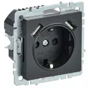Розетка USB встраиваемая IEK Brite РЮш10-2-БрЧ с заземлением цвет черный