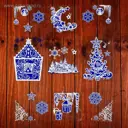 Набор наклеек на окна "Новогодний" синий цвет, ёлочка, дом, 37x37 см