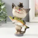 Сувенир "Котик-рыбак с уловом" 9.2x6.3x14 см