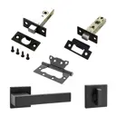 Комплект для межкомнатной двери Paulinidor ручки 540-03 slim + защелка 5-45PL + завертка AL 03 slim + задвижка BK45 + петли б/врезки 2шт черный