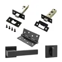 Комплект для межкомнатной двери Paulinidor ручки 540-03 slim + защелка 5-45PL + завертка AL 03 slim + задвижка BK45 + врезные петли 2шт черный