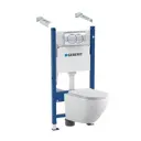 Комплект инсталляция Geberit Duofix 458.149.21.1 с унитазом Aquatek Европа безободковый с микролифтом клавиша Delta01 хром