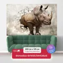Фотообои флизелиновые Первое ателье 200x125 см 3D носорог в проломе старой стены pw72265-2