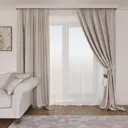 Штора на шторной ленте с полосой 150x250 см цвет бежевый