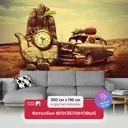 Фотообои флизелиновые Первое ателье 300x190 см Ретро автомобиль врезается в бетонную руку времени pw94976-3