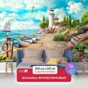 Фотообои флизелиновые Первое ателье 300x210 см Лодки и яхты у маяка pw70473-3