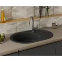 Мойка для кухни Bauedge Gr0148 оборачиваемая овальная 21x49.50 см выпуск с сифоном в комплекте глубина чаши 19 см выпуск с сифоном в комплекте искусственный камень цвет черный