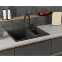Мойка для кухни Bauedge Gr0170 оборачиваемая с крылом 21x31 см выпуск с сифоном в комплекте глубина чаши 19 см выпуск с сифоном в комплекте искусственный камень цвет черный