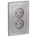 Розетка двойная Schneider Electric Atlas ATN000322 без заземления со шторкой цвет алюминий