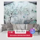 Фотообои флизелиновые Первое ателье 200x165 см Рисунок на заборе-Дерево с нежными голубыми цветами pw93991-2