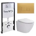 Комплект инсталляция и безободковый унитазом TONI ARTI TA-01+TA-1900T+TA-0065 Russi торнадо, с клавишей Tocco с сиденьем с микролифтом