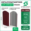 Штакетник Steelcraft Classic-3005-1-25 фигурный односторонний 123x1800 мм винно-красный