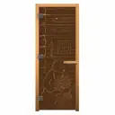 Дверь для сауны стеклянная бронзовый матовый Везувий Мишка осина 190x70см левый 3 петли 710 CR