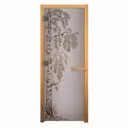 Дверь для сауны стеклянная серый матовый Везувий Березка осина 190x70см левый 3 петли 710