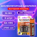 Аккумуляторная батарейка Sonnen Ni-Mh HR6 AA 2700 мАч 1.2В 6 шт.