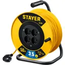 Удлинитель на катушке силовой Stayer 55078-50_z01 4 розетки с заземлением 3x1.5 мм 50 м 3500 Вт цвет желтый