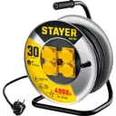 Удлинитель на катушке силовой Stayer 55076-30_z01 4 розетки с заземлением 3x2.5 мм 30 м 4000 Вт цвет желтый