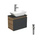Комплект тумба под раковину BAUEDGE 50 см подвесная и раковиной Spectrum mini со смесителем BD1962 цвет графит