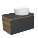 Комплект тумба под раковину BAUEDGE Dream Blackwood 80 см подвесная и раковиной Element со смесителем BD2314 цвет темно-серый бежевый белый